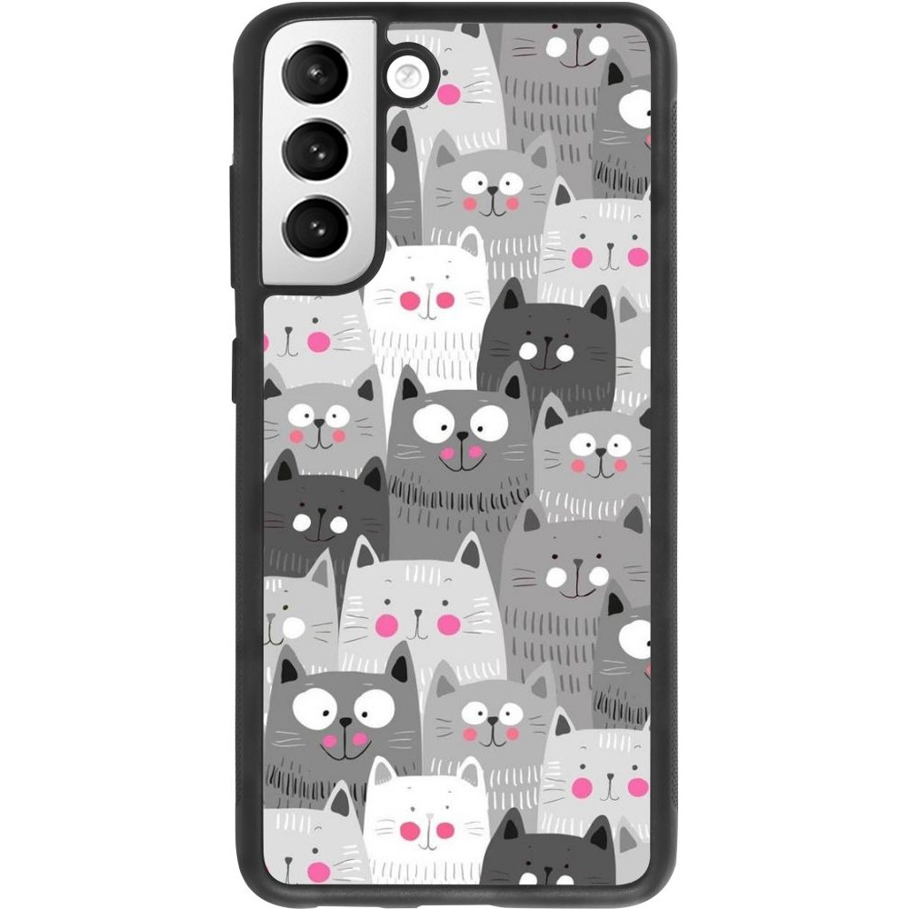 Coque Samsung Galaxy S21 FE 5G - Silicone rigide noir Chats gris troupeau