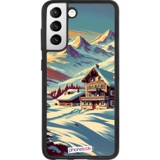 Coque Samsung Galaxy S21 FE 5G - Silicone rigide noir Chalet montagne enneigée