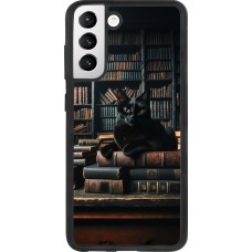 Samsung Galaxy S21 FE 5G Case Hülle - Silikon schwarz Katze Bücher dunkel