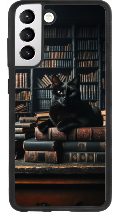Samsung Galaxy S21 FE 5G Case Hülle - Silikon schwarz Katze Bücher dunkel