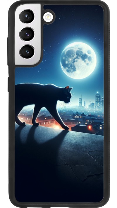 Coque Samsung Galaxy S21 FE 5G - Silicone rigide noir Chat noir sous la pleine lune
