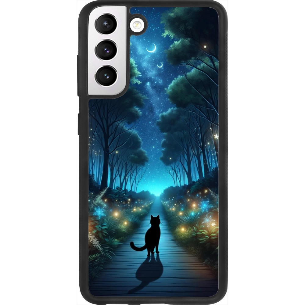 Coque Samsung Galaxy S21 FE 5G - Silicone rigide noir Chat noir promenade