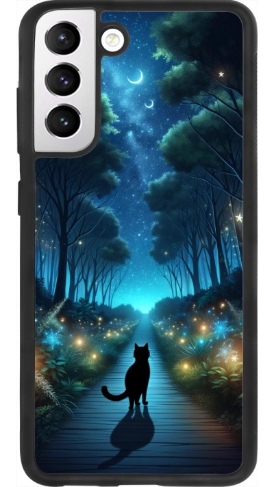 Coque Samsung Galaxy S21 FE 5G - Silicone rigide noir Chat noir promenade