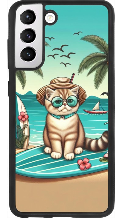 Coque Samsung Galaxy S21 FE 5G - Silicone rigide noir Chat Surf Style