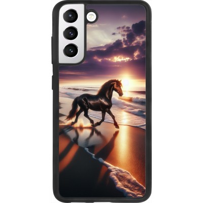 Coque Samsung Galaxy S21 FE 5G - Silicone rigide noir Cheval majestueux plage