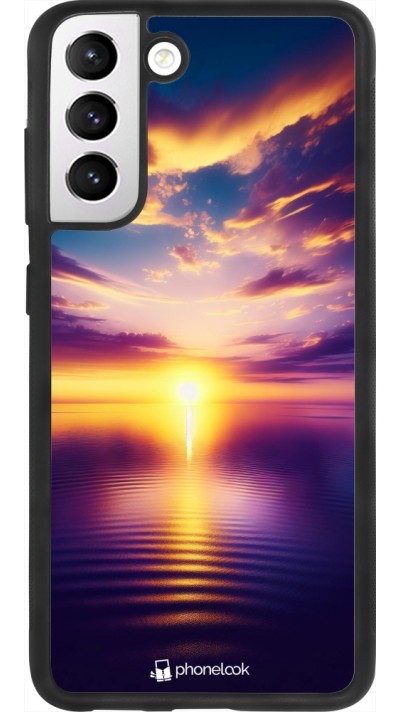Coque Samsung Galaxy S21 FE 5G - Silicone rigide noir Coucher soleil jaune violet