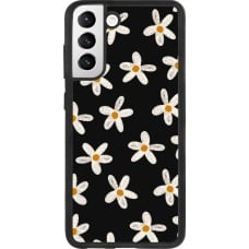 Coque Samsung Galaxy S21 FE 5G - Silicone rigide noir Easter 2024 white on black flower