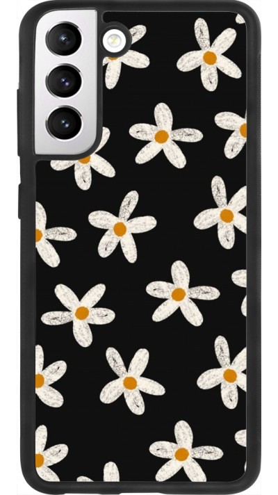 Coque Samsung Galaxy S21 FE 5G - Silicone rigide noir Easter 2024 white on black flower