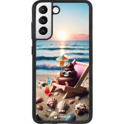Samsung Galaxy S21 FE 5G Case Hülle - Silikon schwarz Kackhaufen Emoji auf Liegestuhl