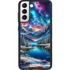 Coque Samsung Galaxy S21 FE 5G - Silicone rigide noir Fantasy Mountain Lake Sky Stars