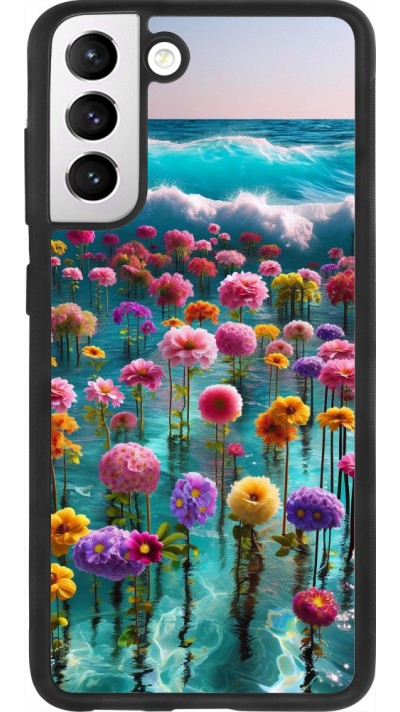 Coque Samsung Galaxy S21 FE 5G - Silicone rigide noir Flower sea waves
