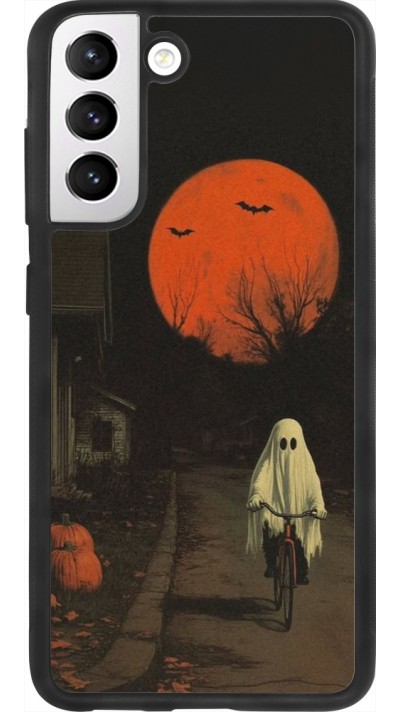 Coque Samsung Galaxy S21 FE 5G - Silicone rigide noir Halloween 2025 Ghost on a bicycle