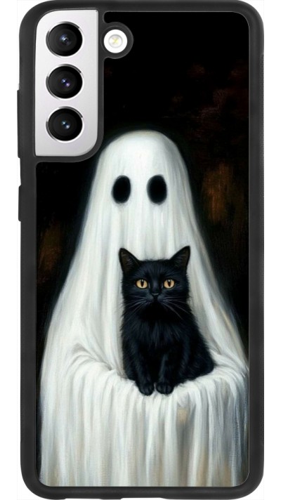 Coque Samsung Galaxy S21 FE 5G - Silicone rigide noir Halloween 2025 Ghost with black cat