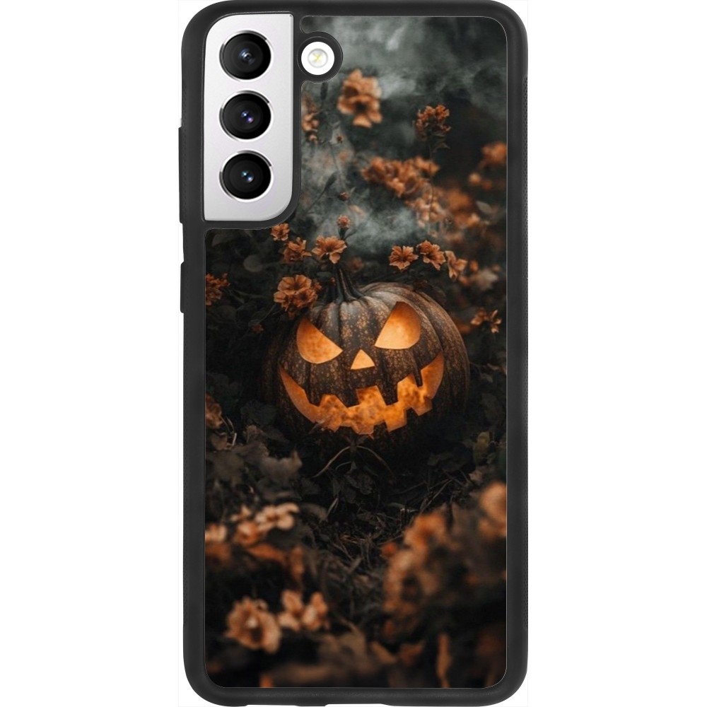 Coque Samsung Galaxy S21 FE 5G - Silicone rigide noir Halloween 2025 Pumpkin with flowers