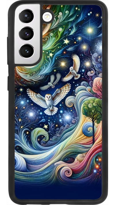 Coque Samsung Galaxy S21 FE 5G - Silicone rigide noir hibou volant floral