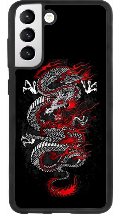 Coque Samsung Galaxy S21 FE 5G - Silicone rigide noir Japanese style Dragon Tattoo Red Black