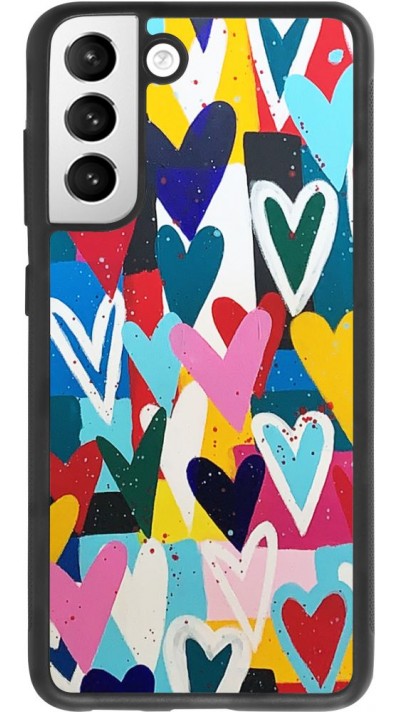 Coque Samsung Galaxy S21 FE 5G - Silicone rigide noir Joyful Hearts