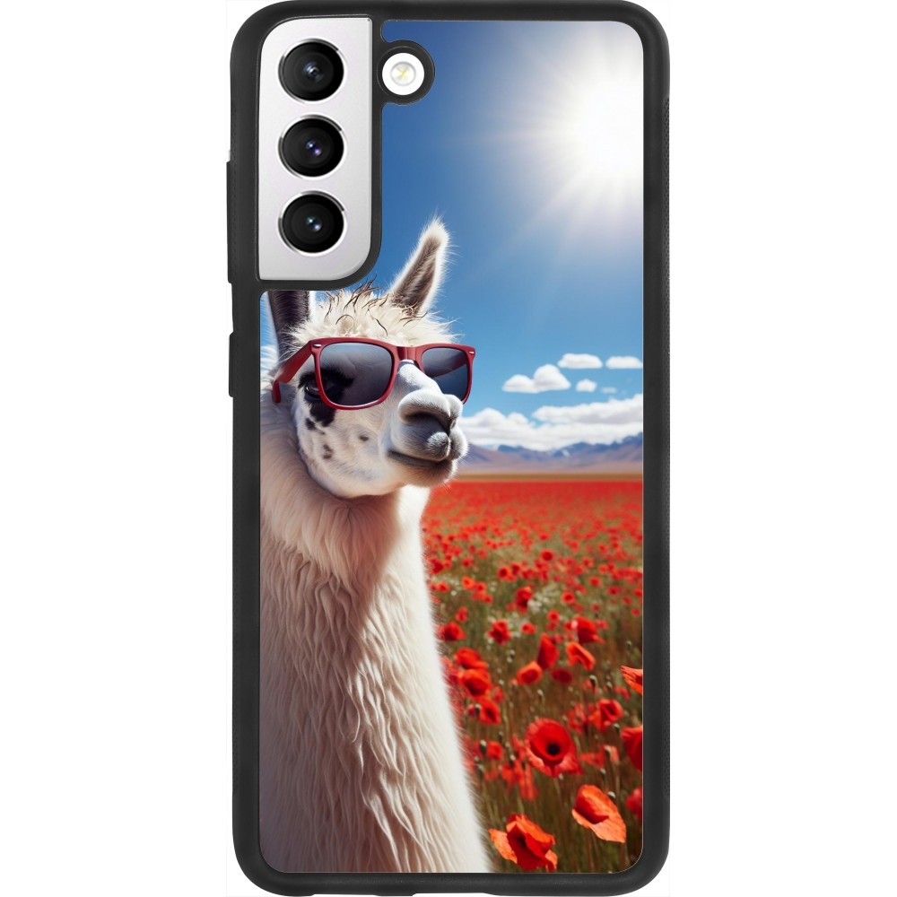 Samsung Galaxy S21 FE 5G Case Hülle - Silikon schwarz Lama Chic in Mohnblume