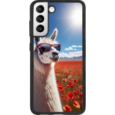 Samsung Galaxy S21 FE 5G Case Hülle - Silikon schwarz Lama Chic in Mohnblume