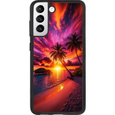 Samsung Galaxy S21 FE 5G Case Hülle - Silikon schwarz Malediven Abenddämmerung Glückseligkeit