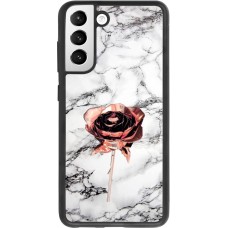 Coque Samsung Galaxy S21 FE 5G - Silicone rigide noir Marble Rose Gold