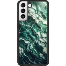 Coque Samsung Galaxy S21 FE 5G - Silicone rigide noir Marbre vert majestueux