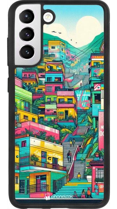 Coque Samsung Galaxy S21 FE 5G - Silicone rigide noir Medellin Comuna 13 Art