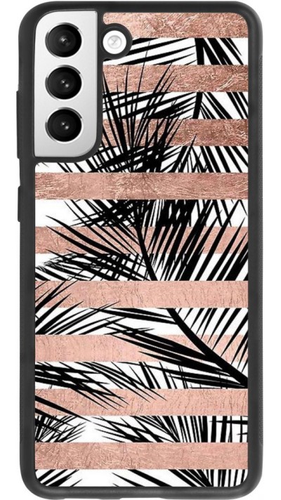 Coque Samsung Galaxy S21 FE 5G - Silicone rigide noir Palm trees gold stripes