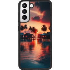 Coque Samsung Galaxy S21 FE 5G - Silicone rigide noir Paradis Maldives