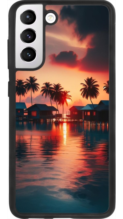 Coque Samsung Galaxy S21 FE 5G - Silicone rigide noir Paradis Maldives