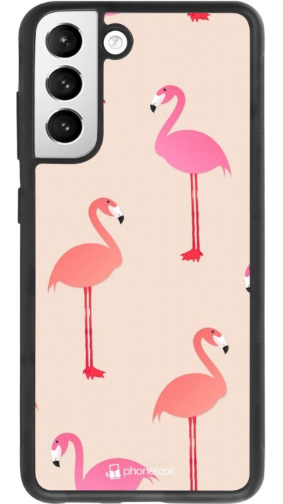 Hülle Samsung Galaxy S21 FE 5G - Silikon schwarz Pink Flamingos Pattern