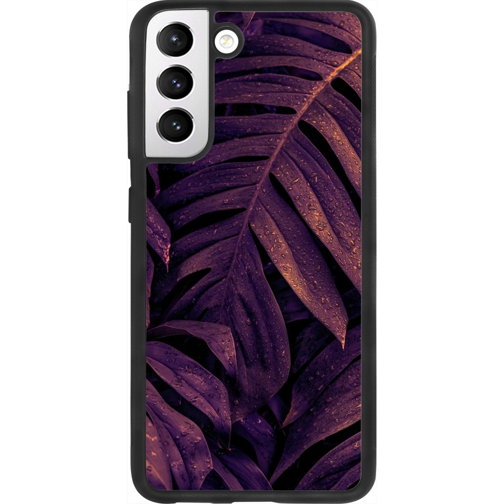 Samsung Galaxy S21 FE 5G Case Hülle - Silikon schwarz Purple Light Leaves