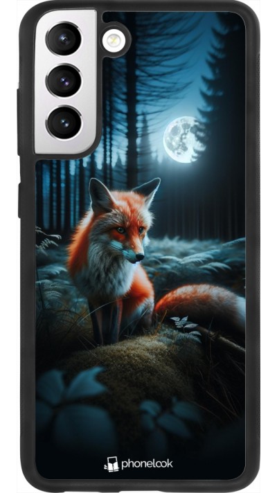 Coque Samsung Galaxy S21 FE 5G - Silicone rigide noir Renard lune forêt