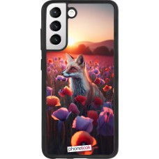 Coque Samsung Galaxy S21 FE 5G - Silicone rigide noir Renard pourpre au crépuscule