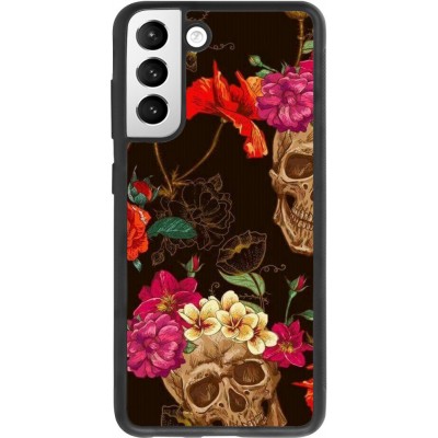 Hülle Samsung Galaxy S21 FE 5G - Silikon schwarz Skulls and flowers