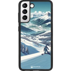 Coque Samsung Galaxy S21 FE 5G - Silicone rigide noir Snowboarder Montagne