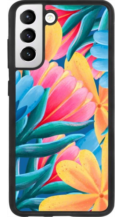 Samsung Galaxy S21 FE 5G Case Hülle - Silikon schwarz Spring 23 colorful flowers