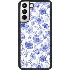 Samsung Galaxy S21 FE 5G Case Hülle - Silikon schwarz Spring 23 watercolor blue flowers