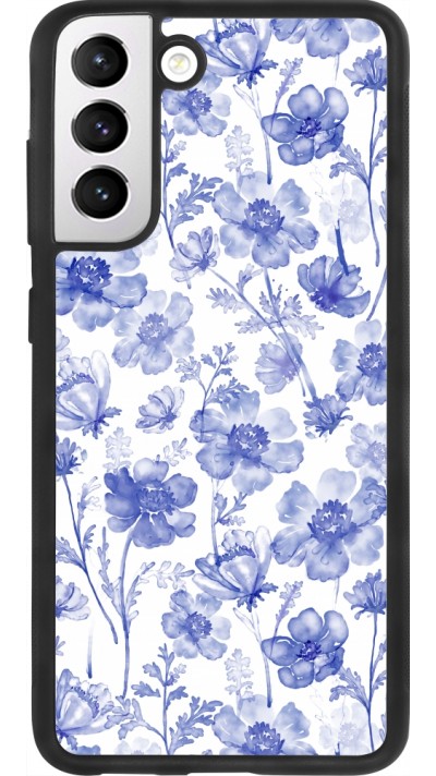 Coque Samsung Galaxy S21 FE 5G - Silicone rigide noir Spring 23 watercolor blue flowers