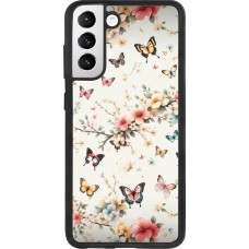 Coque Samsung Galaxy S21 FE 5G - Silicone rigide noir Spring 25 Papillons Légers