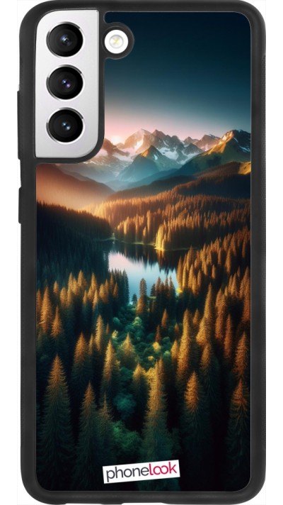 Samsung Galaxy S21 FE 5G Case Hülle - Silikon schwarz Sonnenuntergang Waldsee