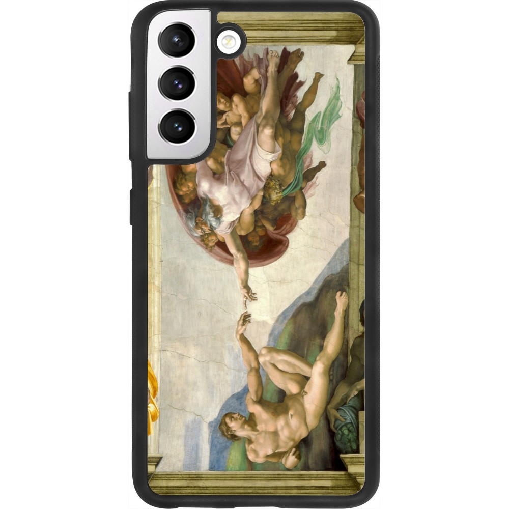 Samsung Galaxy S21 FE 5G Case Hülle - Silikon schwarz Kunstbild - Die Erschaffung Adams - Michelangelo