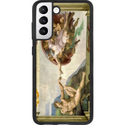 Samsung Galaxy S21 FE 5G Case Hülle - Silikon schwarz Kunstbild - Die Erschaffung Adams - Michelangelo