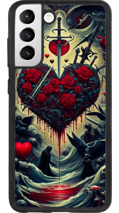 Coque Samsung Galaxy S21 FE 5G - Silicone rigide noir Dark Love Coeur Sang