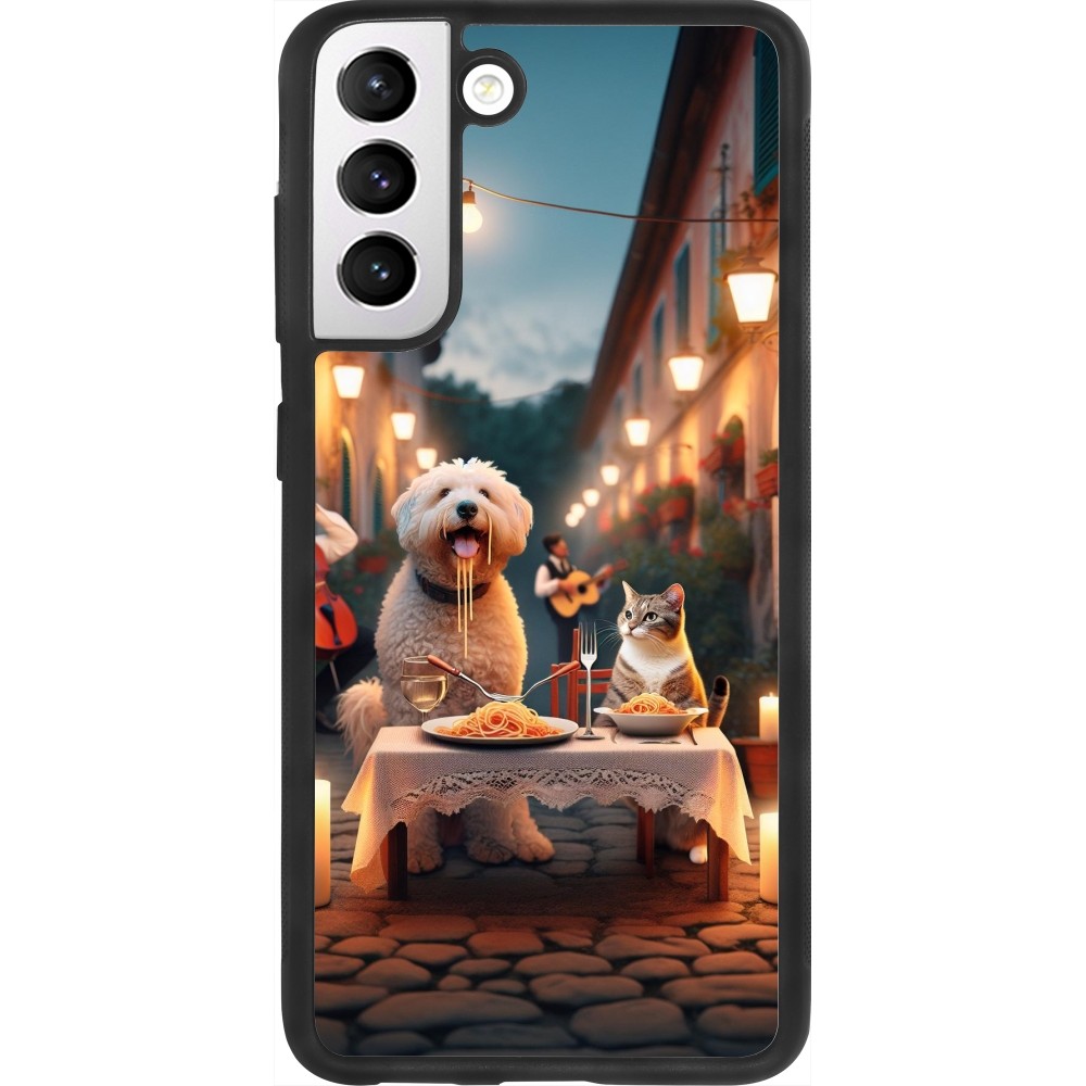 Coque Samsung Galaxy S21 FE 5G - Silicone rigide noir Valentine 2024 Dog & Cat Candlelight