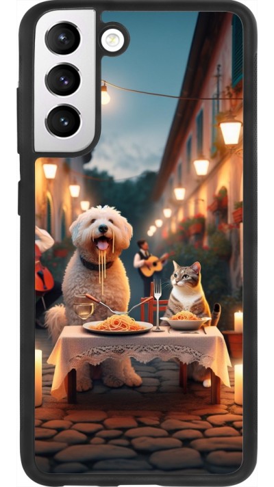 Samsung Galaxy S21 FE 5G Case Hülle - Silikon schwarz Valentin 2024 Hund & Katze Kerzenlicht