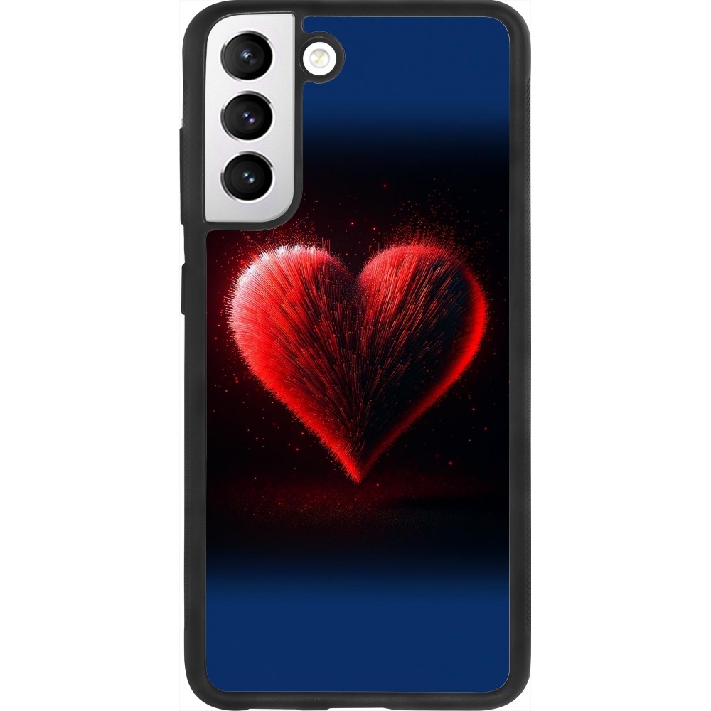 Coque Samsung Galaxy S21 FE 5G - Silicone rigide noir Valentine 2025 coeur rouge