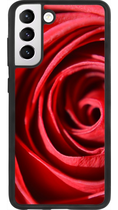Coque Samsung Galaxy S21 FE 5G - Silicone rigide noir Valentine 2023 close up rose