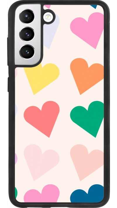 Coque Samsung Galaxy S21 FE 5G - Silicone rigide noir Valentine 2023 colorful hearts