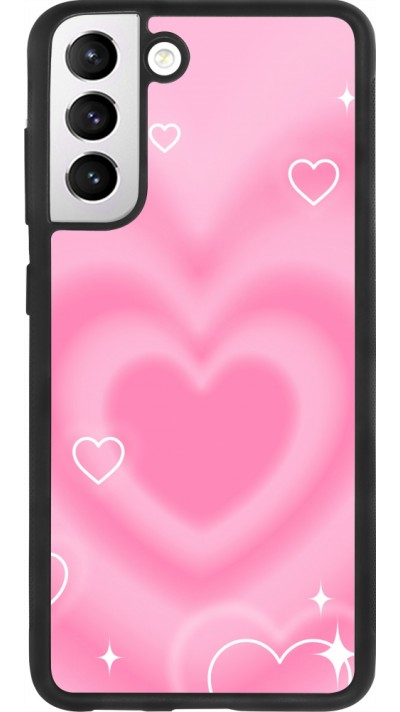Coque Samsung Galaxy S21 FE 5G - Silicone rigide noir Valentine 2023 degraded pink hearts